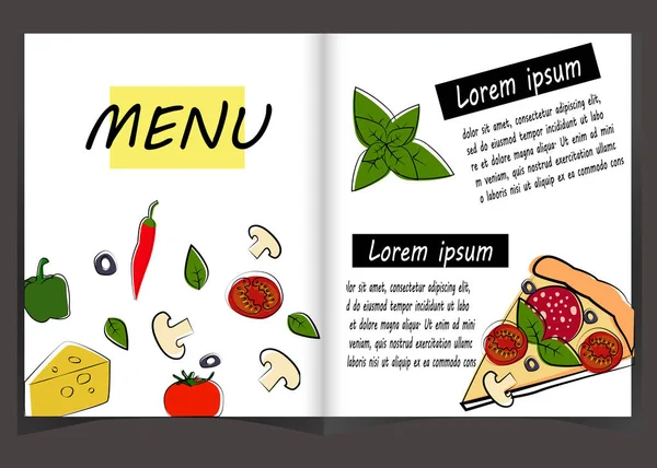 Pizza jedzenie menu dla restauracji i kawiarni. — Wektor stockowy