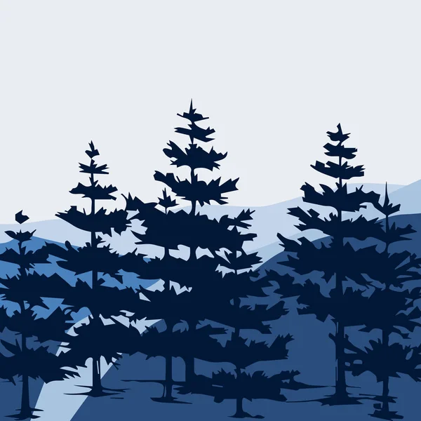 Fond vectoriel forêt de pins et montagnes . — Image vectorielle
