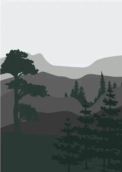 Bosque de pino y montañas vector fondos . — Vector de stock