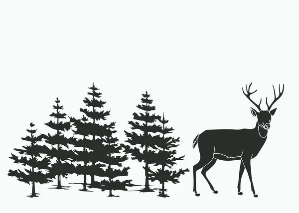 Ciervos en el bosque — Vector de stock