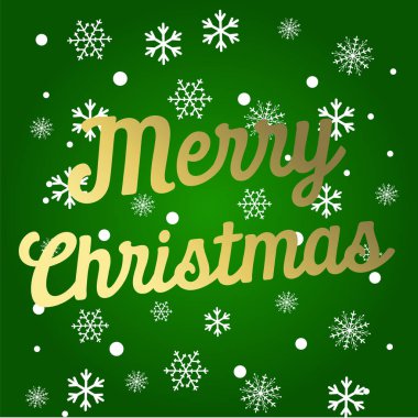 Festival kartı sparkle kaligrafi yazı mutlu Noeller Noel ağacı dalları ile yeşil arka plan ile. Vektör