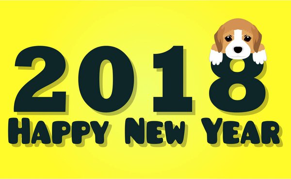 2018 Happy New Year greeting card. Celebration background with dog. 2018 Chinese New Year of the dog.