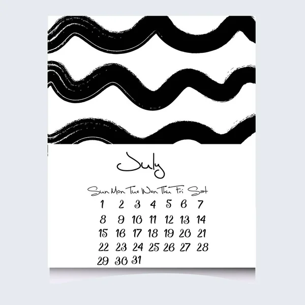 Kalender 2018 Jahresvektor mit handgezeichneten Texturen, Woche beginnt Sonntag — Stockvektor