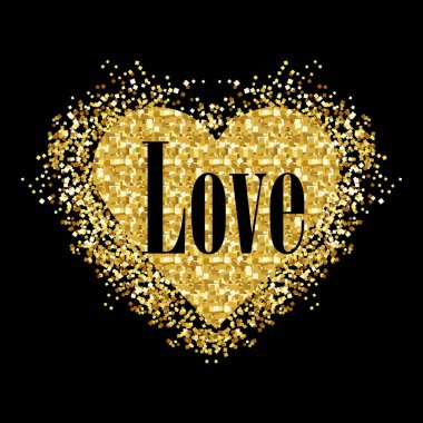 Altın glitter kalp işareti üzerinde izole beyaz arka plan parıldıyor. Altın sparkles ve glitter vektör çizim.