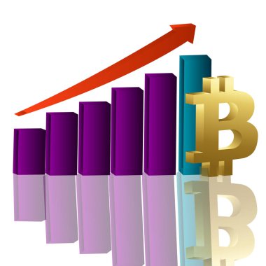 Bitcoin büyüme kavramı. Bitcoin gelir illüstrasyon. Altın gibi bitcoin ile birlikte gelir grafik yığını.