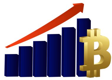 Bitcoin büyüme kavramı. Bitcoin gelir illüstrasyon. Altın gibi bitcoin ile birlikte gelir grafik yığını.