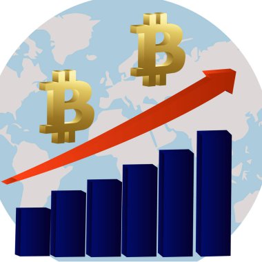 Bitcoin büyüme kavramı. Bitcoin gelir illüstrasyon. Altın gibi bitcoin ile birlikte gelir grafik yığını.