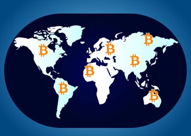 Bitcoin dünya çapında. Düz stil tasarım