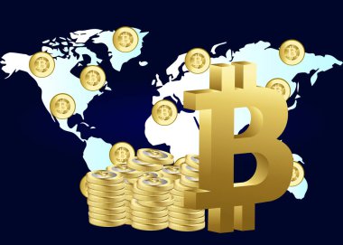 Bitcoin dünya çapında. Düz stil tasarım