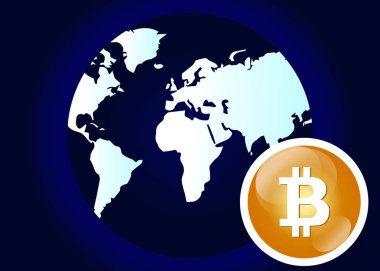 Küresel soyut Bitcoin Kripto para birimi teknoloji dünya haritası