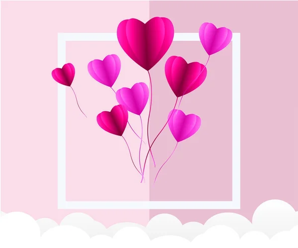 Love Invitation card Valentine 's day abstract background with text love and young joyful, clouds, paper cut pink heart. Вектор — стоковый вектор