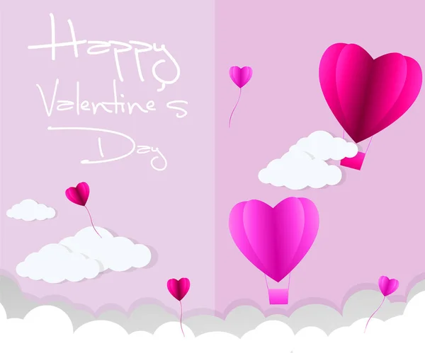 Láska pozvání karta Valentýna abstraktní pozadí s textem lásku a mladé radostné, mraky, papír řez růžové srdce. Vektor — Stockový vektor