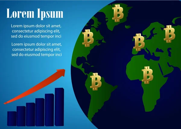 Concept de croissance Bitcoin. Illustration des revenus Bitcoin. Empilements de pièces d'or comme graphique de revenu avec Bitcoin . — Image vectorielle