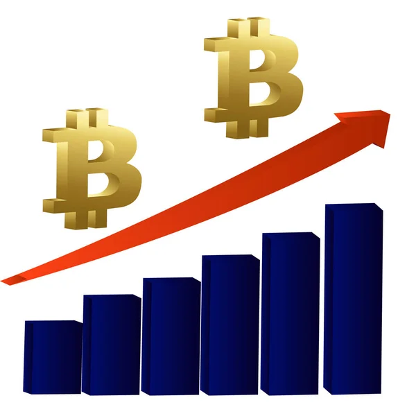 Concept de croissance Bitcoin. Illustration des revenus Bitcoin. Empilements de pièces d'or comme graphique de revenu avec Bitcoin . — Image vectorielle