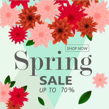 Bahar satış afiş kağıt çiçek renkli arka plan üzerinde.