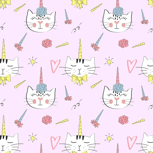 Vektör moda kedi seamless modeli. Şirin kedi yavrusu illüstrasyon kroki tarzı