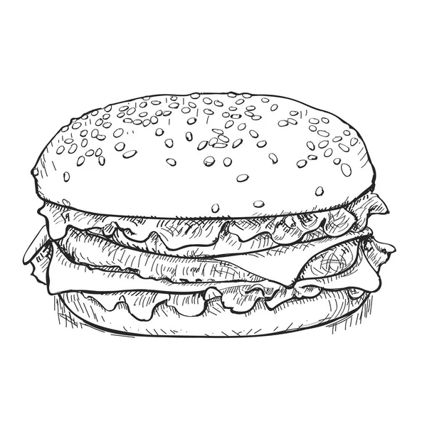 Ręcznie rysowane Cheeseburger czy Hamburger. Szkic — Wektor stockowy