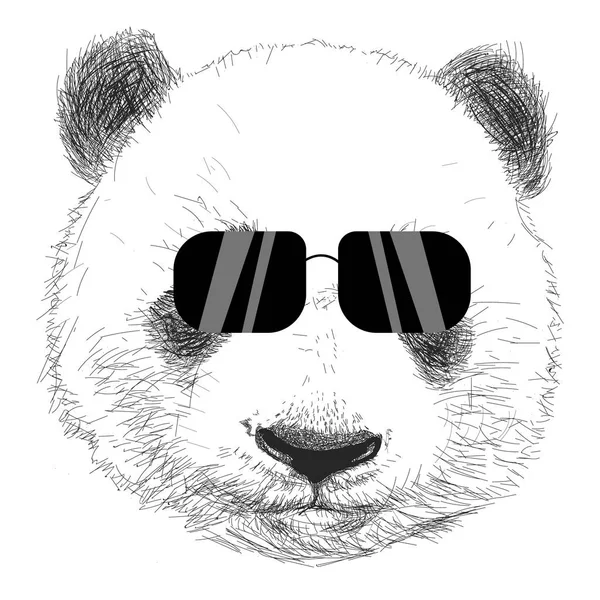 Retrato desenhado à mão de panda com óculos de sol Vector —  Vetores de Stock