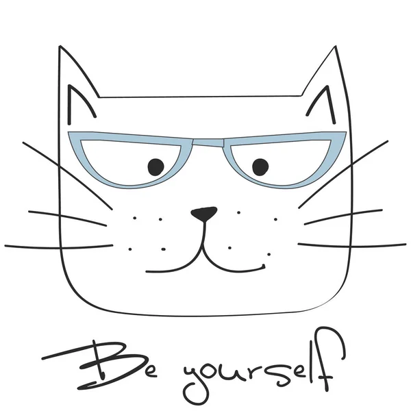 Kotku, ilustracji wektorowych, ręcznie wyciągnąć kota z okularami — Wektor stockowy