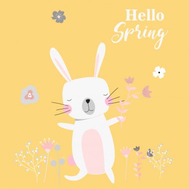 vektör karikatür tarzı Paskalya tavşanı tebrik kartı