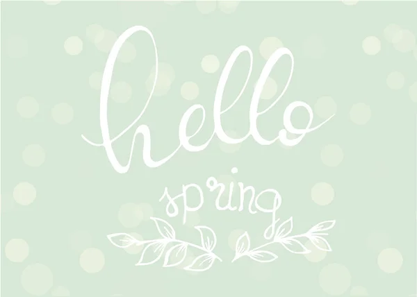 Olá, Spring. Fundo bela primavera com bokeh e texto manuscrito . — Vetor de Stock