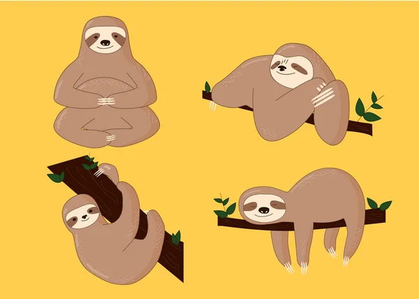 Sloth Poses Illustration vectorielle de bande dessinée — Image vectorielle