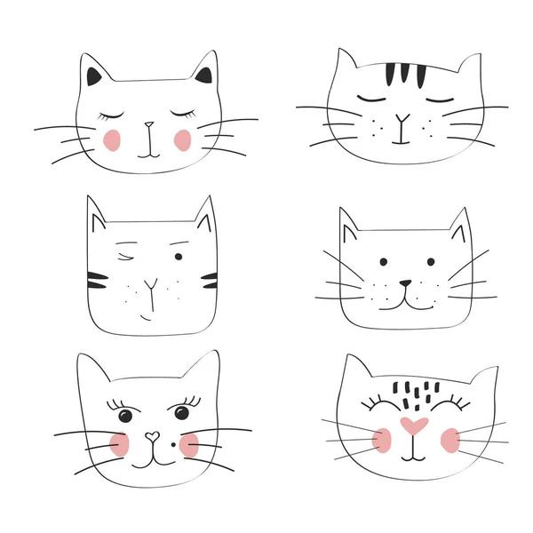 Conjunto de gato mão desenhada bonito —  Vetores de Stock