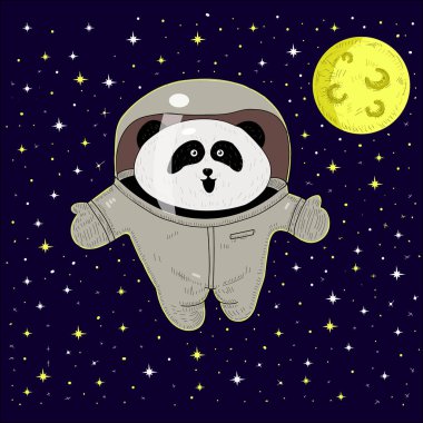 Beyaz panda astronot uzay giysisi içinde. öncü. Uzaydaki Maceraları.