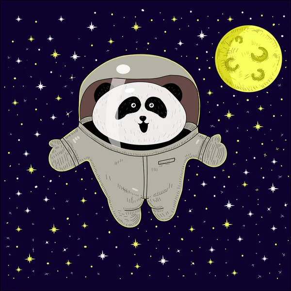 Bílá panda astronaut v skafandr. průkopník. dobrodružství ve vesmíru. — Stockový vektor