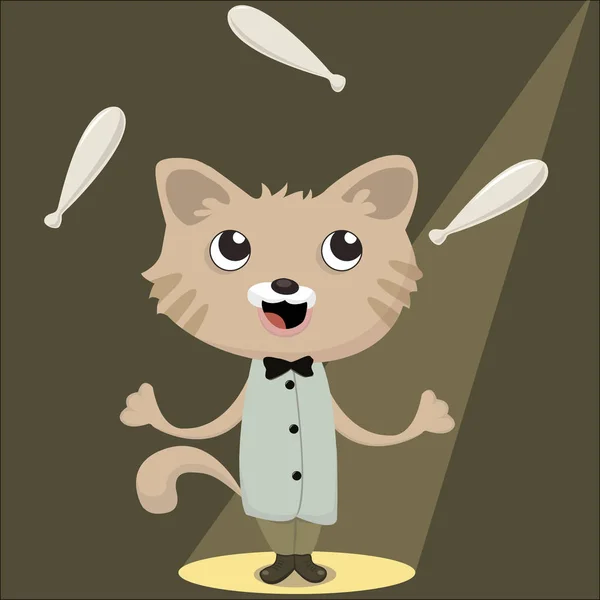 Ilustracja wektorowa żongler Clown sprytny kot. Kreskówki — Wektor stockowy