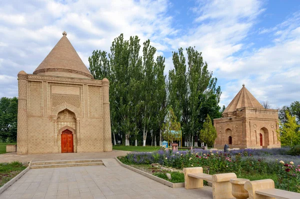 Old Buildings Blue Sky Surrounded Trees Lavender Bushes Turkestan Kazakhstan — Stock Photo, Image