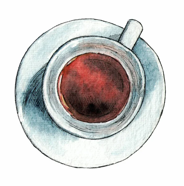 Una Tazza Caffè Acquerello Disegnato Mano — Foto Stock