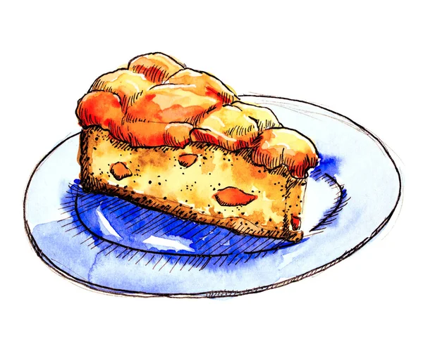 Завтрак Кусочком Пирога Нарисованного Вручную Акварелью — стоковое фото