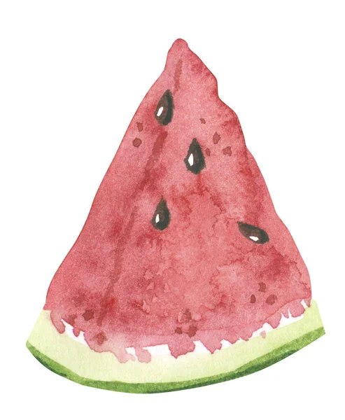 Watermelon Fruit Slice Hand Drawn Watercolor Illustration Isolated White — Stock Photo, Image