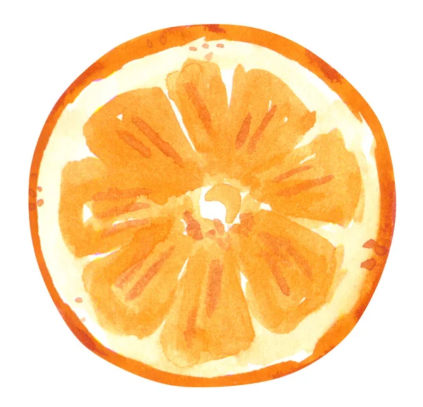 Fatia Laranja Redonda Isolado Ilustração Aquarela Desenhada Mão Branco — Fotografia de Stock