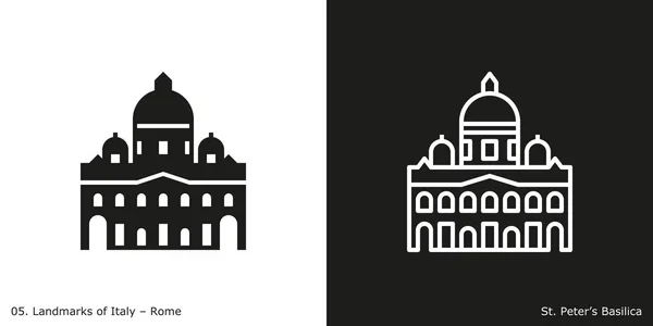 Basílica San Pedro Icono Glifo Estilo Línea Icono Del Famoso — Vector de stock