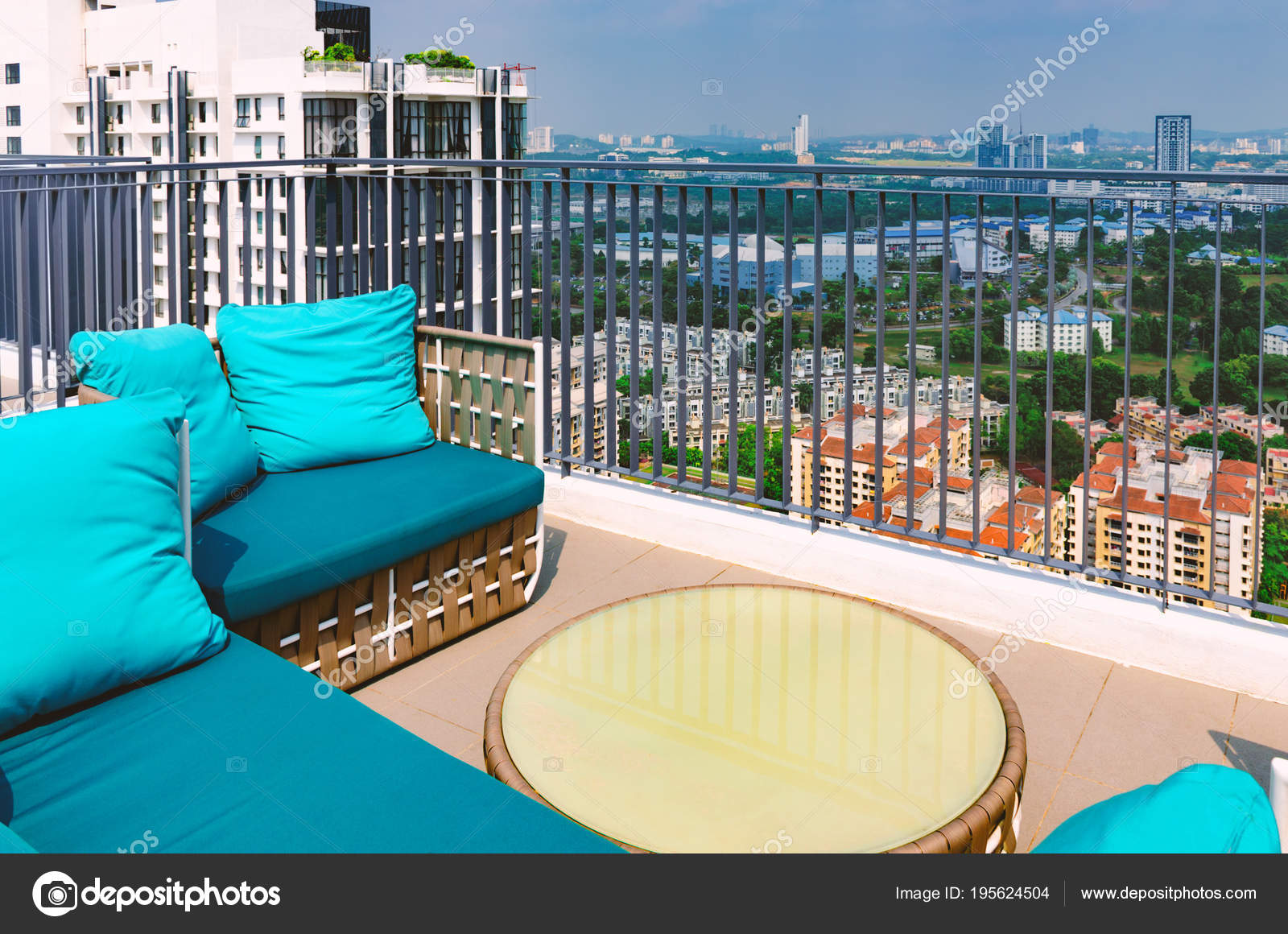 New Modern Terrace Balcony On Roof Of High Rise Building With