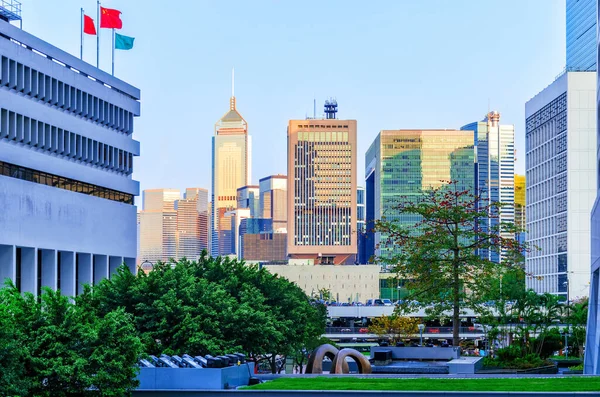 View of Hong Kong corporate buildings.  Part of Chinese People\'s Liberation Army Forces Building.