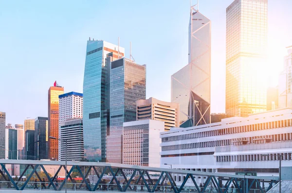 Uitzicht Stad Hong Kong Centrum Een Zonnige Dag Glazen Gevels — Stockfoto