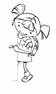 Siluet afişi, afiş için yeri olan liseli kız, reklamınızı kalemle yazıyor. el boyası