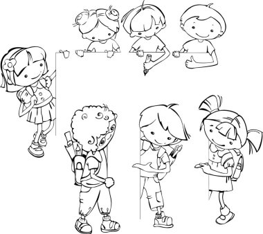 Siluet afiş genç okul çocukları