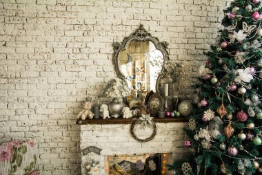 Arka plan tuğla duvar ayna Noel Ladin