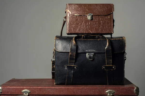 Leather suitcases old photographer — Stock Photo, Image