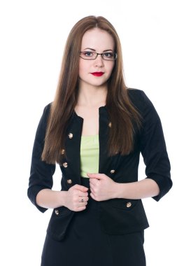 Siyah takım elbiseli bir iş kadını portresi.