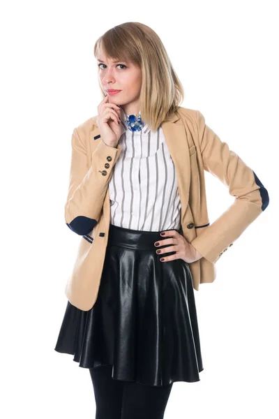 Retrato de una rubia de negocios con chaqueta beige — Foto de Stock