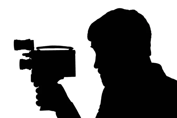 Silhouette bearded Man Movie Camera. — Stock Photo, Image