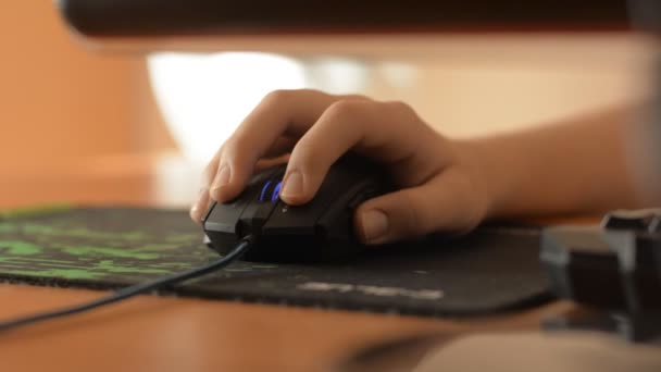 Close-up of hand on keyboard and computer mouse — Stock Video