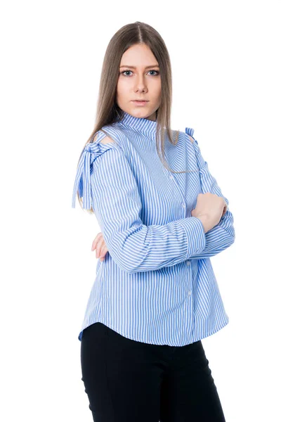 Young business woman with folded hands — Stock Photo, Image