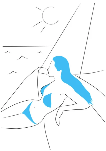 Hermosa mujer en un velero tumbado disfrutando del mar . — Vector de stock