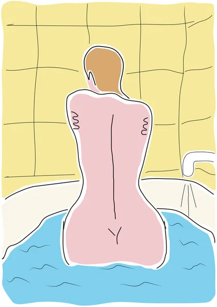 Schöne Frau Rücken im Badezimmer. Vektorillustration eines Mädchens, das in einer Badewanne sitzt — Stockvektor